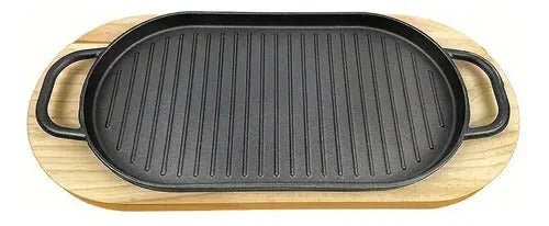 Plancha De Hierro Fundido + Base De Madera Churrasquera - Baúl de Ayün