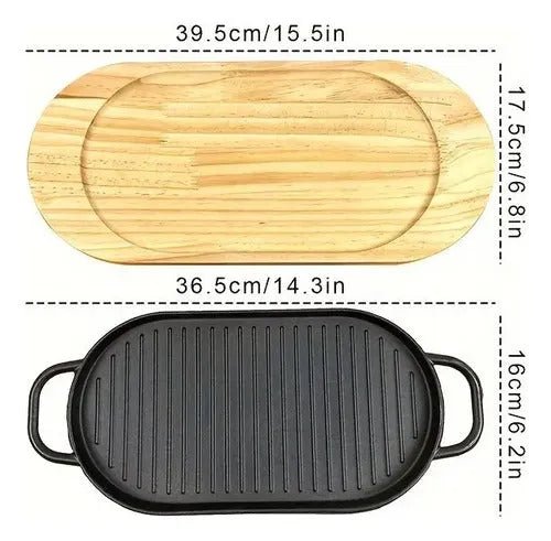 Plancha De Hierro Fundido + Base De Madera Churrasquera - Baúl de Ayün