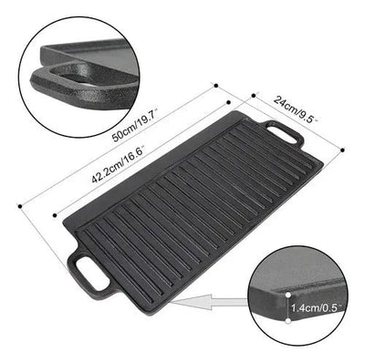 Plancha Reversible Churrasquera De Hierro Fundido 50x24cm - Baúl de Ayün
