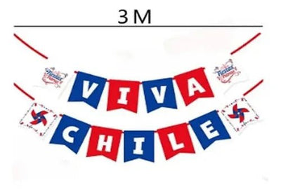 Set 2 Guirnaldas Decorativa Fiestas Patrias Viva Chile 3 Mts - Baúl de Ayün