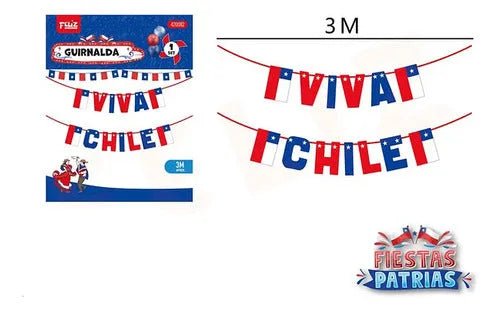 Set 2 Guirnaldas Decorativa Fiestas Patrias Viva Chile 3 Mts - Baúl de Ayün