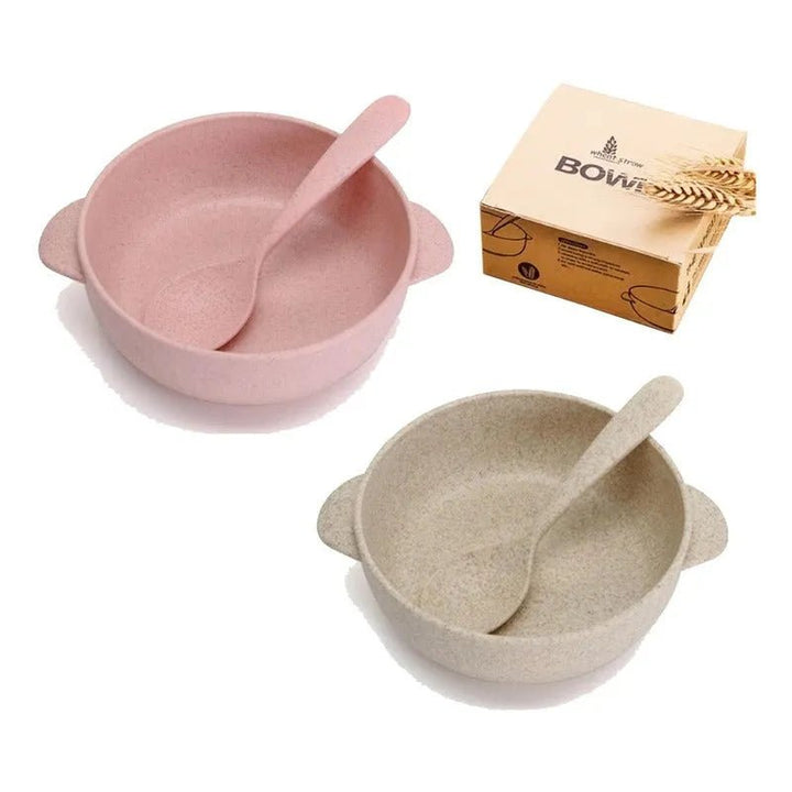 Set 2 Platos Bowl + Cuchara De Fibra De Bambú Para Bebé - Baúl de Ayün