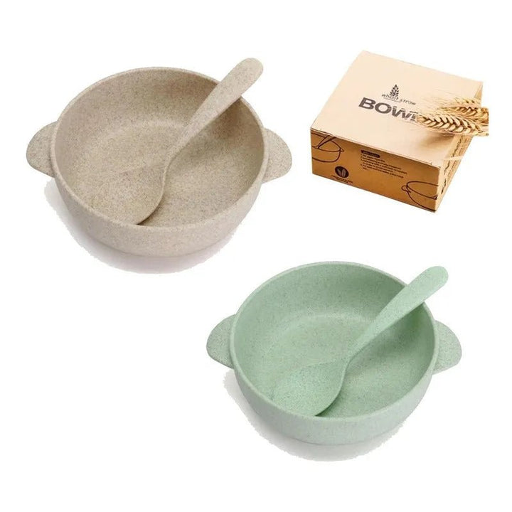 Set 2 Platos Bowl + Cuchara De Fibra De Bambú Para Bebé - Baúl de Ayün