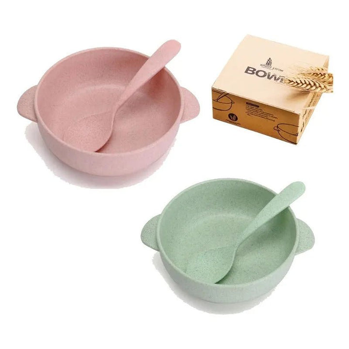 Set 2 Platos Bowl + Cuchara De Fibra De Bambú Para Bebé - Baúl de Ayün