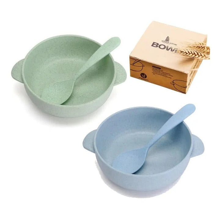 Set 2 Platos Bowl + Cuchara De Fibra De Bambú Para Bebé - Baúl de Ayün