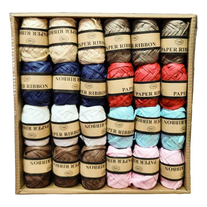 Set 24 Rollos Cinta De Papel Rafia 10mts Para Manualidades - Baúl de Ayün
