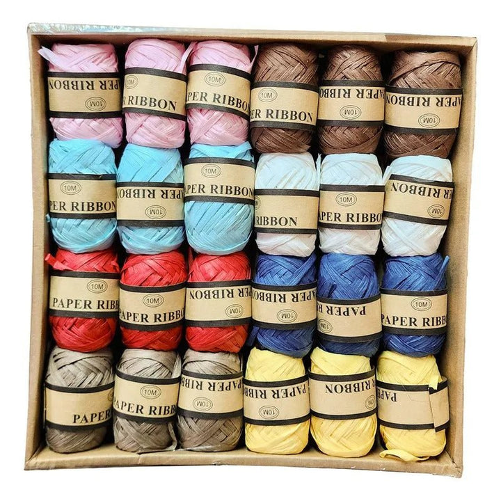 Set 24 Rollos Cinta De Papel Rafia 10mts Para Manualidades - Baúl de Ayün