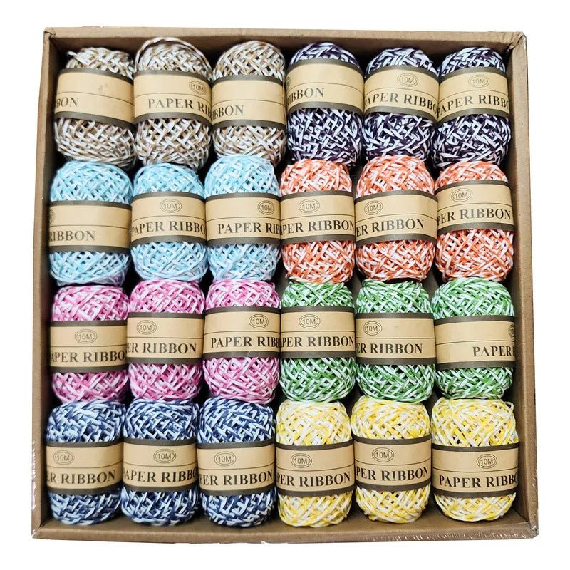 Set 24 Rollos Cuerda Rafia Papel 10mts Para Manualidades - Baúl de Ayün
