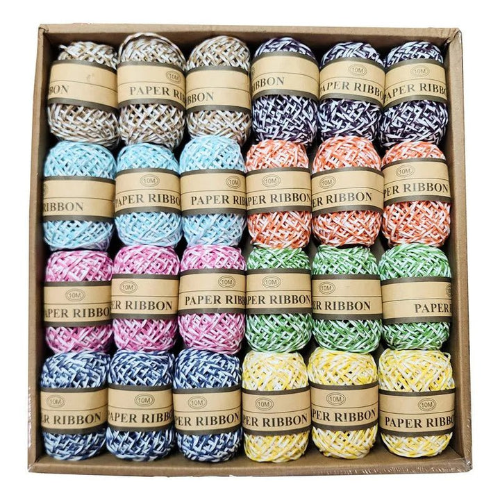 Set 24 Rollos Cuerda Rafia Papel 10mts Para Manualidades - Baúl de Ayün
