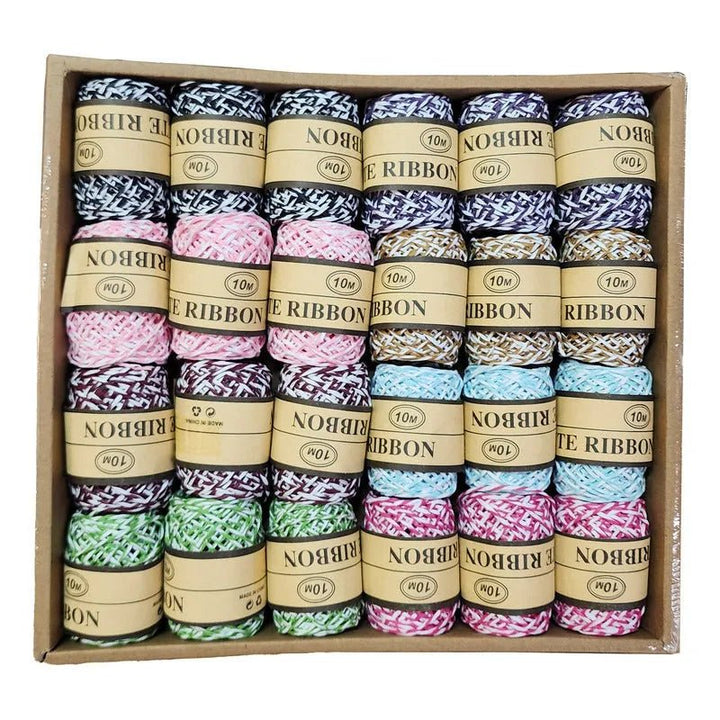 Set 24 Rollos Cuerda Rafia Papel 10mts Para Manualidades - Baúl de Ayün