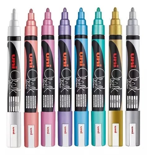 Set 8 Marcadores Tiza Uni Chalk 5M Colores metálicos - Baúl de Ayün