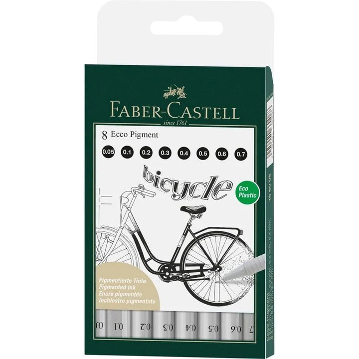 Set 8 Tiralíneas Calibrados Ecco Pigment 0.05 a 0.7mm Faber Castell - Baúl de Ayün
