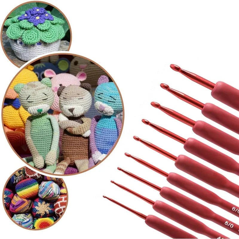 Set 9 Crochet De Silicona Accesorios Y Estuche Rigido Rosa - Baúl de Ayün