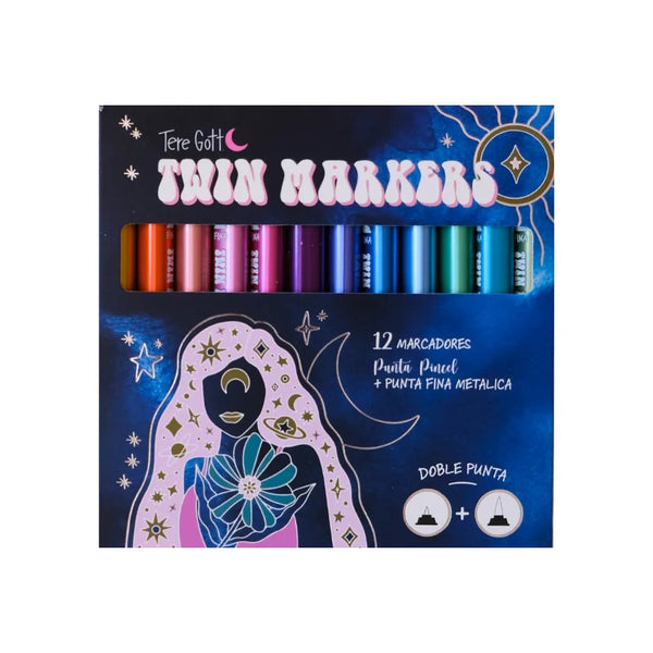 Set de 12 marcadores doble punta Twin Markers por Tere Gott - Baúl de Ayün