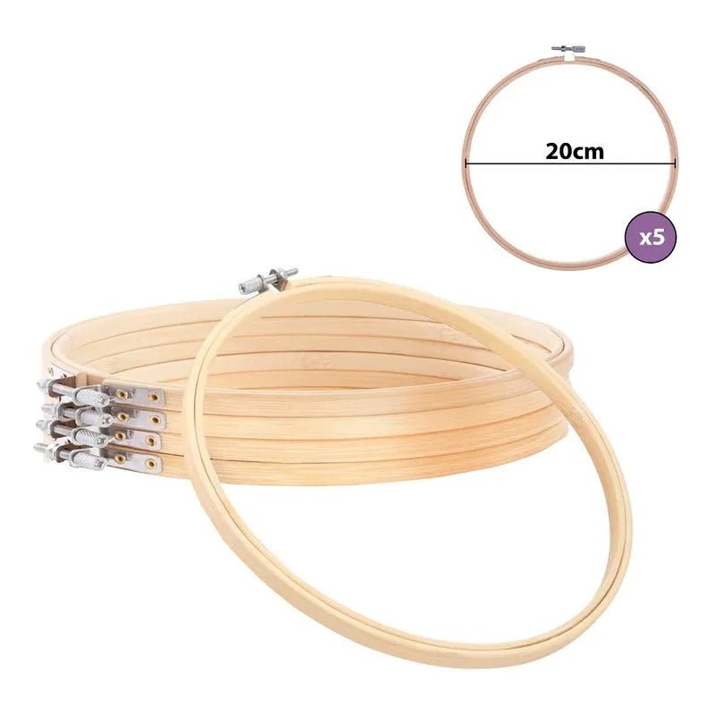 Set De 5 Bastidores De Madera Bambu Para Bordado 20 Cm X 5un - Baúl de Ayün