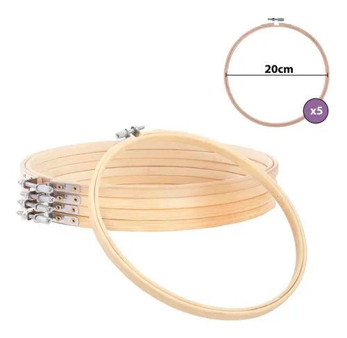 Set De 5 Bastidores De Madera Bambu Para Bordado 20 Cm X 5un - Baúl de Ayün