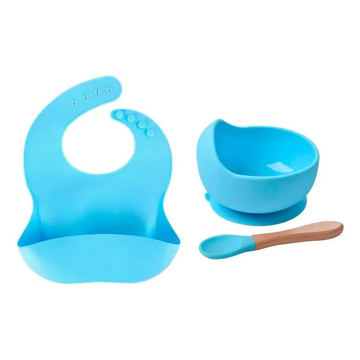 Set De Alimentación Silicona Bebé Cuchara + Plato + Babero - Baúl de Ayün