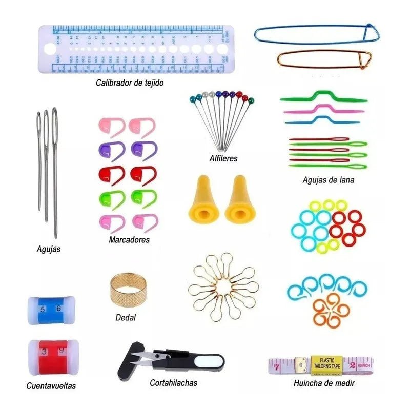 Set De Crochet Completo 100 Piezas - Accesorios Y Estuche - Baúl de Ayün