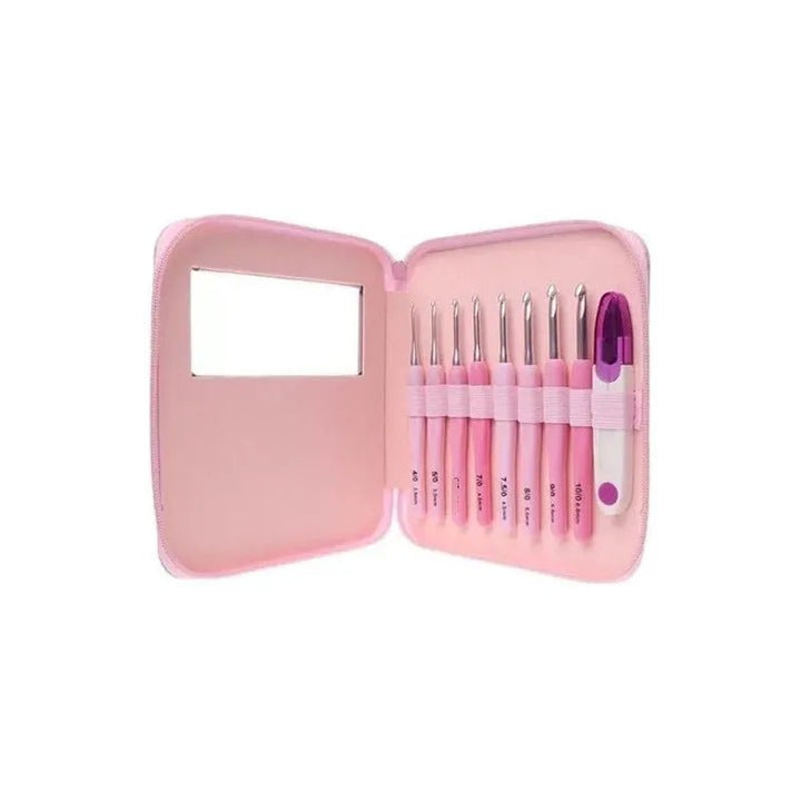 Set De Crochet Con Mango De Silicona - lindo Estuche Rosado - Baúl de Ayün
