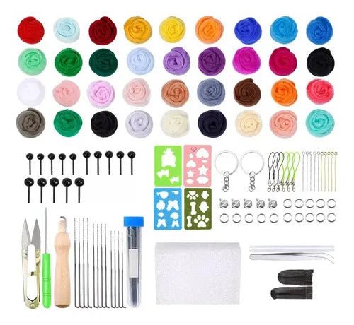 Set Lana Fieltro Vellón Agujas Fieltrar 120 Piezas En Total - Baúl de Ayün