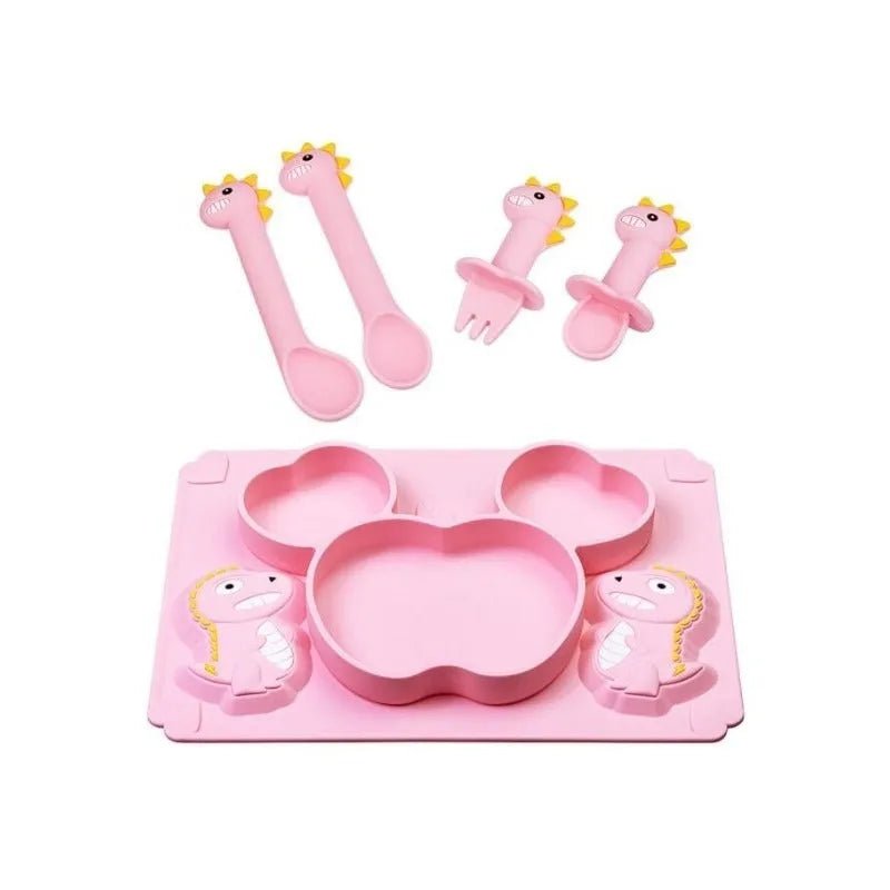 Set Plato De Silicona Dinosaurio Para Bebé Niños + Cubiertos - Baúl de Ayün