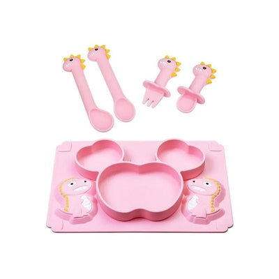 Set Plato De Silicona Dinosaurio Para Bebé Niños + Cubiertos - Baúl de Ayün